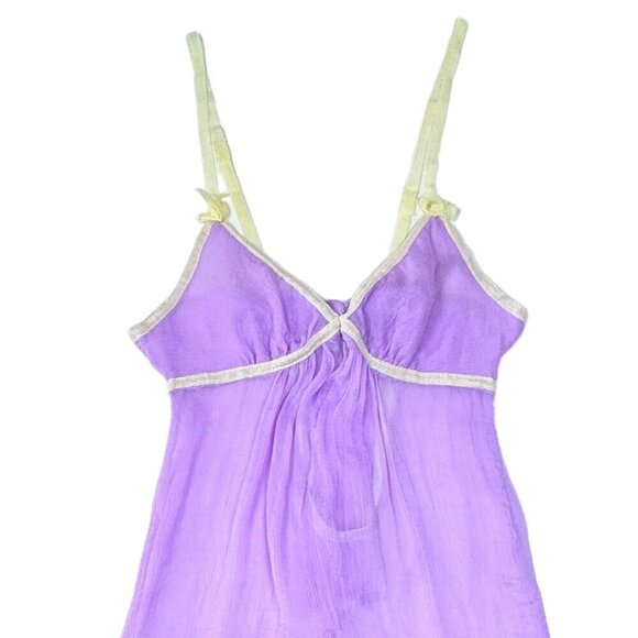 VTG Sophie & Me Babydoll Slip Dress Sz.S Lilac Sheer Silk Bow Ruffles Coquette - Picture 2 of 11